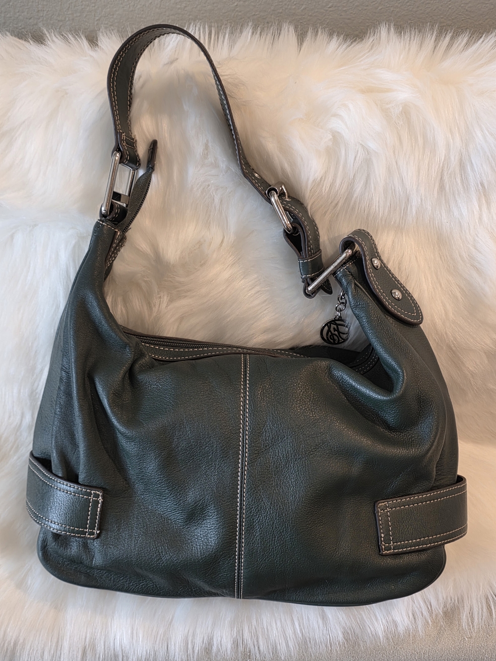 Dark Green Leather Shoulder Bag by Franco Sarto - Picture 5 of 15